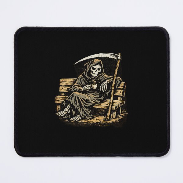 Item preview, Grim Reaper on Park Bench with Coffee Noir Comic Style Risograph Zine Art Dark Humor Illustration designed and sold by OnPointOutfits.