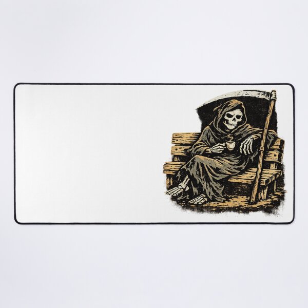 Item preview, Grim Reaper on Park Bench with Coffee Noir Comic Style Risograph Zine Art Dark Humor Illustration designed and sold by OnPointOutfits.