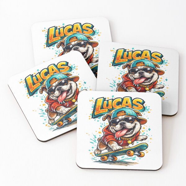 Aperçu de l'œuvre Lucas – Autocollant mascotte avec nom de dessin animé cool créée et vendue par AlexLineArt.