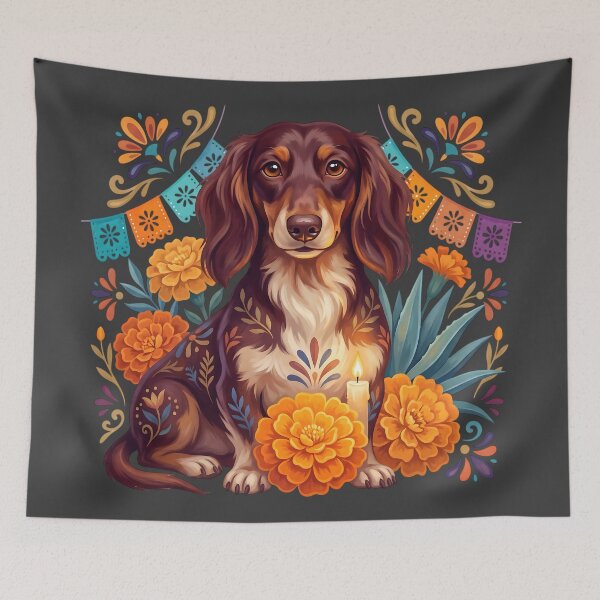 Item preview, Día de los Muertos Marigold Dachshund designed and sold by MythicCotton.
