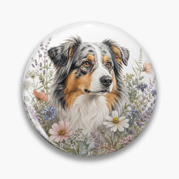 Item preview, Australian Shepherd Botanical Portrait | Wildflower Floral Dog Illustration designed and sold by Golden Era Studio.