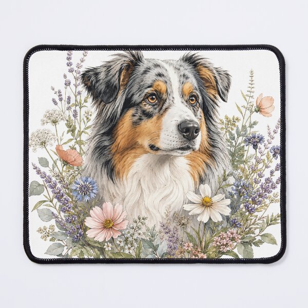 Item preview, Australian Shepherd Botanical Portrait | Wildflower Floral Dog Illustration designed and sold by Golden Era Studio.