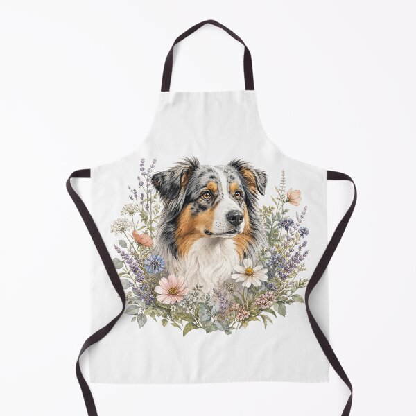 Item preview, Australian Shepherd Botanical Portrait | Wildflower Floral Dog Illustration designed and sold by Golden Era Studio.