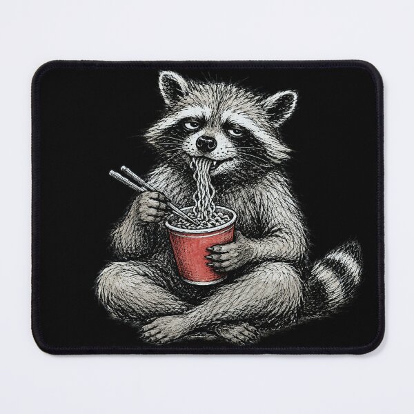 Item preview, Scruffy Raccoon Slurping Instant Noodles Vintage 70s Comix Style Crosshatch Funny Trash Panda Art designed and sold by OnPointOutfits.