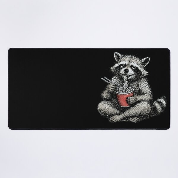 Item preview, Scruffy Raccoon Slurping Instant Noodles Vintage 70s Comix Style Crosshatch Funny Trash Panda Art designed and sold by OnPointOutfits.
