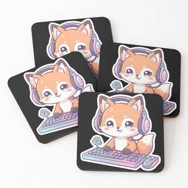 Item preview, Cute Gaming Fox with Microphone Mechanical Keyboard Kawaii Gamer designed and sold by KCasual.