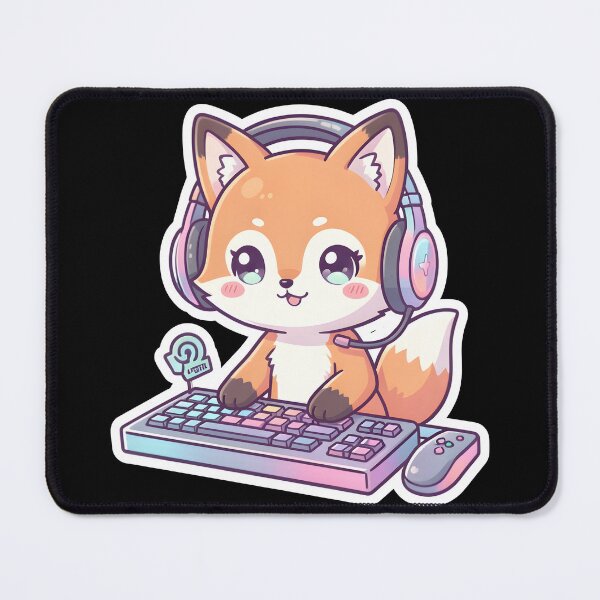 Item preview, Cute Gaming Fox with Microphone Mechanical Keyboard Kawaii Gamer designed and sold by KCasual.