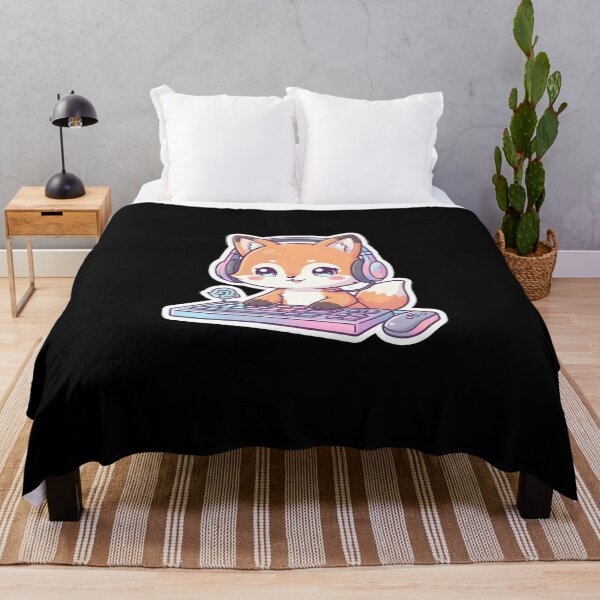 Item preview, Cute Gaming Fox with Microphone Mechanical Keyboard Kawaii Gamer designed and sold by KCasual.