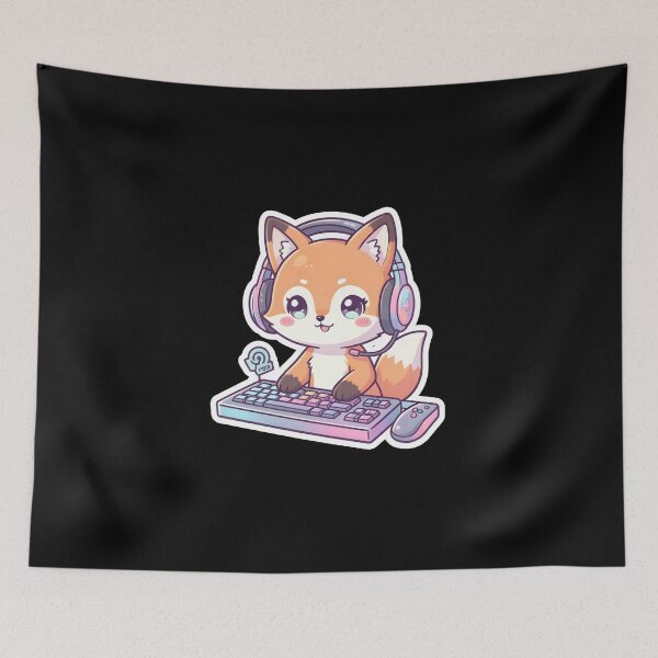 Item preview, Cute Gaming Fox with Microphone Mechanical Keyboard Kawaii Gamer designed and sold by KCasual.