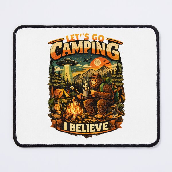 Item preview, Let's Go Camping – Bigfoot Campfire Vintage Retro Sasquatch Design designed and sold by PT PROJECT.