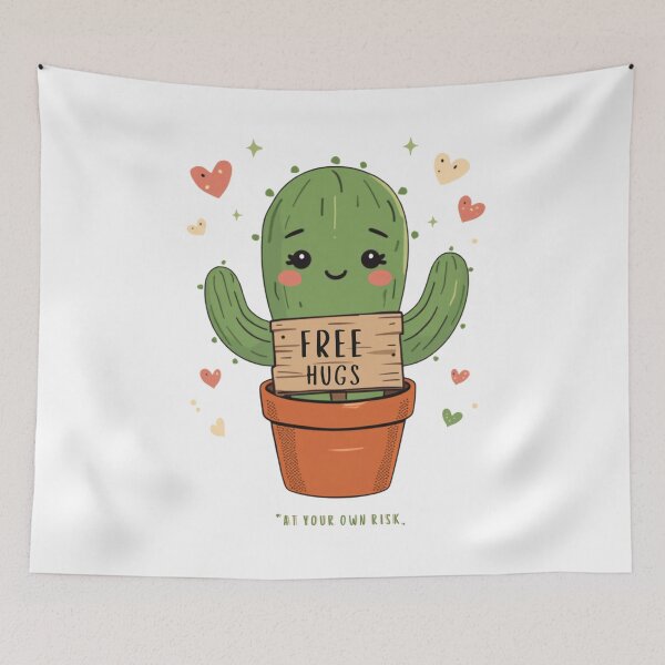 Item preview, Free Hugs Cactus Kawaii Cute Ironic Plant Lover Gift designed and sold by The Fine Print by BassAddict.