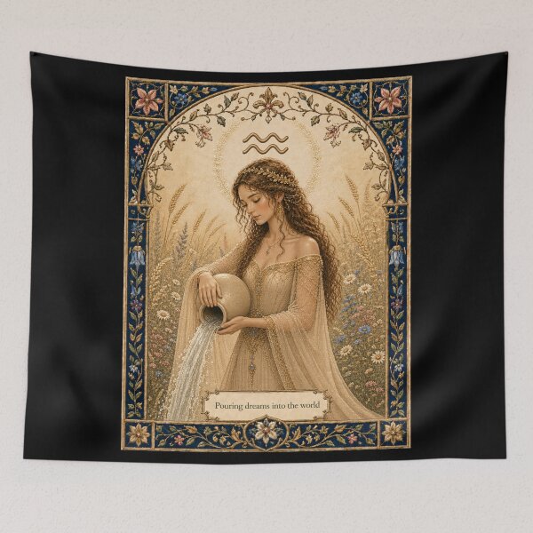 Item preview, Aquarius Zodiac Maiden | Celtic Art | Medieval Fantasy Faux Embroidery Print  designed and sold by doinitzart.