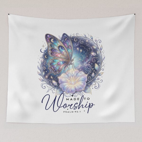 Item preview, Celestial Butterfly Made to Worship Flower like a pearl and butterfly made of jewel like colors purple and blue white vine encircled constellations and flower buds designed and sold by Lori Richardson.