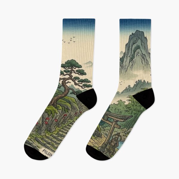 Item preview, Japanese Pilgrimage Path Landscape – Ukiyo-e Inspired Temple, Torii Gate & Waterfall Art, Zen Mountain Scenery, Traditional Japan Wall Decor, Vintage Asian Travel Print designed and sold by Zaitmiprints.
