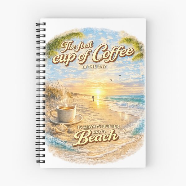 Item preview, First Cup Of Coffee Better At The Beach  - Tropical Sunrise Coastal T-Shirt designed and sold by No Kings Bling.