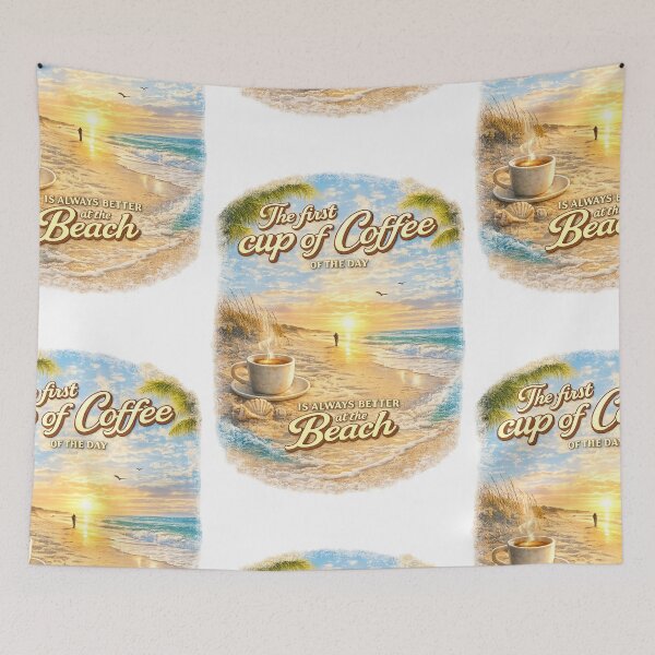 Item preview, First Cup Of Coffee Better At The Beach  - Tropical Sunrise Coastal T-Shirt designed and sold by No Kings Bling.
