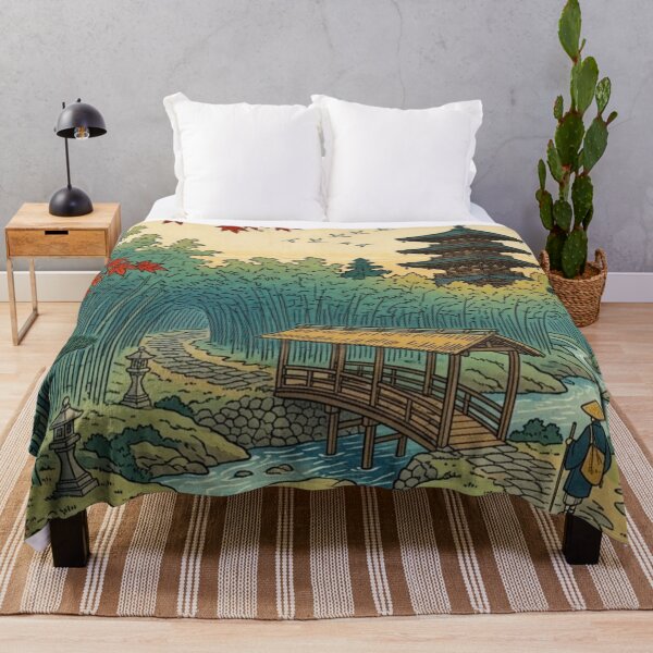 Item preview, Japanese Bamboo Forest Temple – Ukiyo-e Inspired Autumn Landscape, Zen Garden Bridge Art, Traditional Japan Nature Print, Pagoda Wall Decor, Vintage Asian Travel Poster designed and sold by Zaitmiprints.