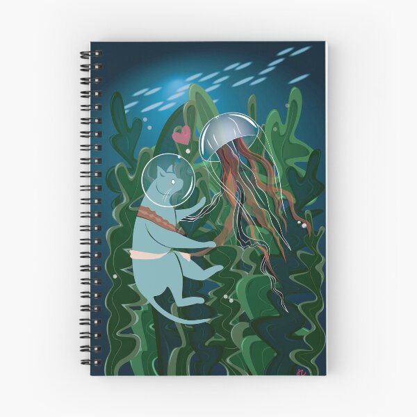 Item preview, Diving Cat with Jellyfish designed and sold by elephantfeathercreative.