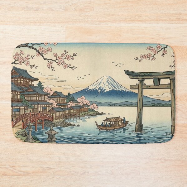 Item preview, Mount Fuji & Torii Gate Cherry Blossom Landscape – Ukiyo-e Inspired Japanese Wall Art, Sakura Temple Scene, Traditional Japan Nature Print, Zen Asian Decor, Vintage Travel Poster designed and sold by Zaitmiprints.