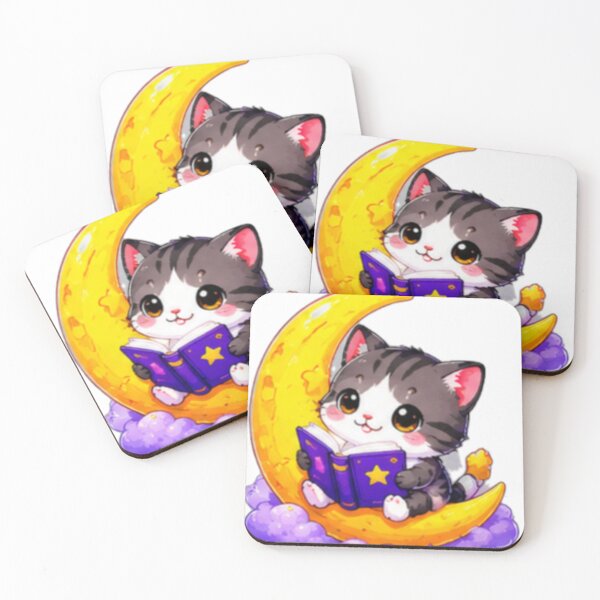 Item preview, Reading Cat On Crescent Moon designed and sold by DailyDoodlesBySumbul.