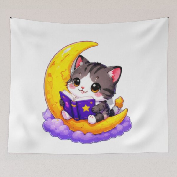 Item preview, Reading Cat On Crescent Moon designed and sold by DailyDoodlesBySumbul.