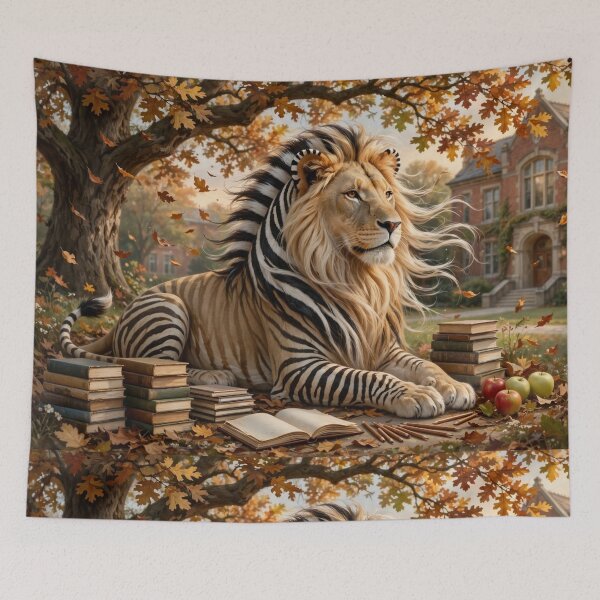 Item preview, Autumn Scholar Lion-Zebra — Back to School Fantasy designed and sold by TreatLLC.