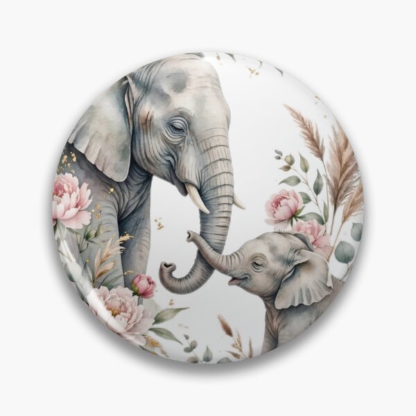 Item preview, Mother Baby Elephant Canvas Wall Art | Floral Boho Nursery Decor | Peony Gold designed and sold by Donartpictures.