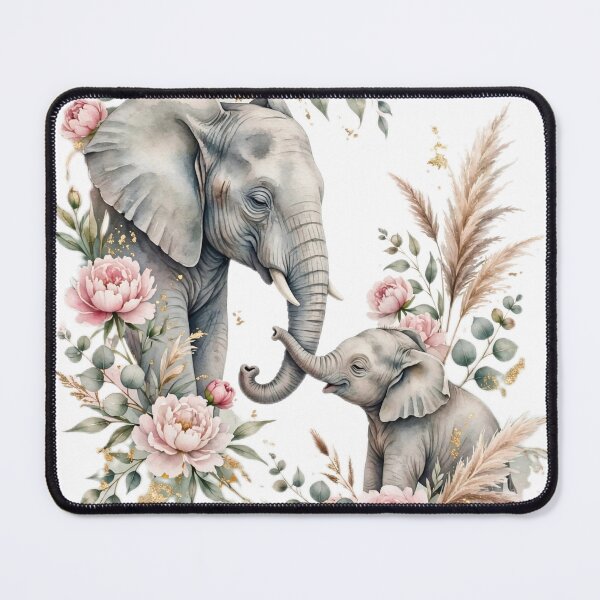 Item preview, Mother Baby Elephant Canvas Wall Art | Floral Boho Nursery Decor | Peony Gold designed and sold by Donartpictures.