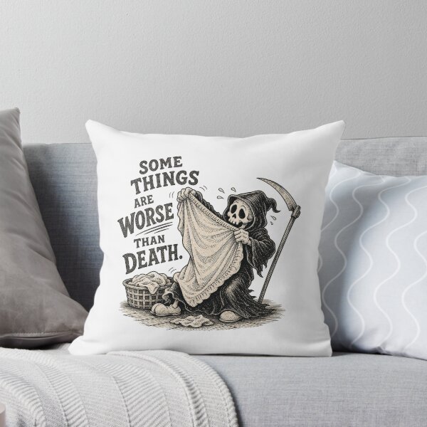 Item preview, Worse Than Death Funny Skeleton - Macabre Laundry Day Humour designed and sold by LazyGalStudio.