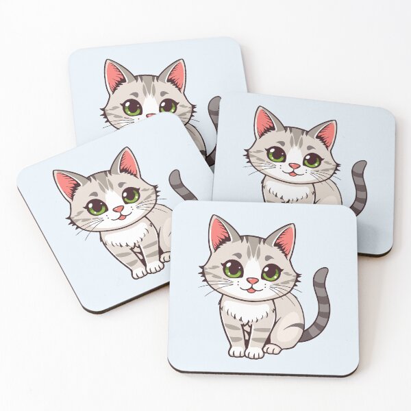 Item preview, Cute Cartoon Grey Cat Green Eyes Chibi Kitten designed and sold by SolutionsArt.