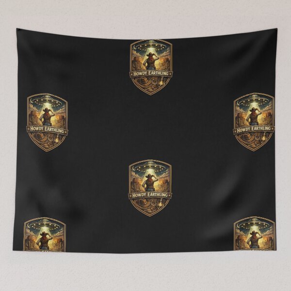 Item preview, Howdy Earthling Vintage Cowboy UFO Western Alien Badge designed and sold by Dinaelsherkawy.