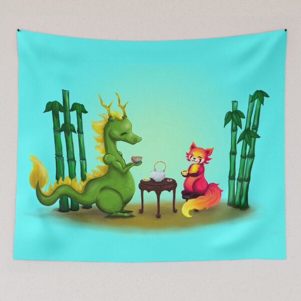 Item preview, Panda and Dragon at Tea Time designed and sold by fishbirdstudios.