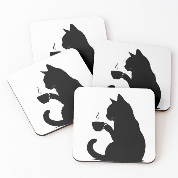 Item preview, Minimalist Black Cat Drinking Coffee - Cute Cat Lover Design designed and sold by CMA Design Studio.