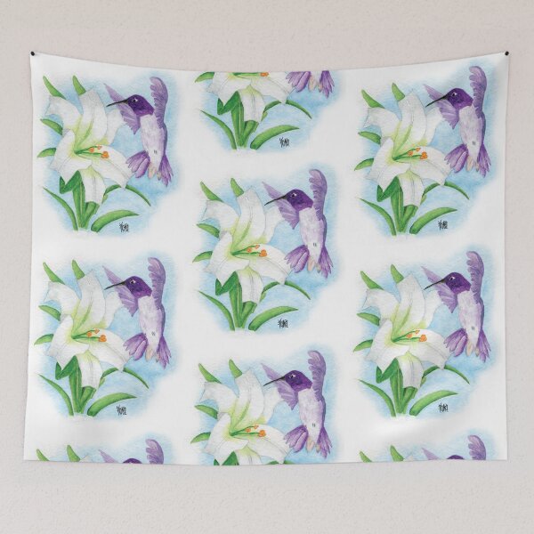 Item preview, BLACK CHINNED HUMMINGBIRD WITH EASTER LILY designed and sold by Jesus Vichareli.