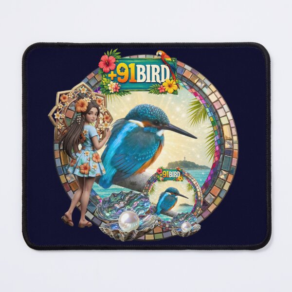 Item preview, Enoshima Shonan Coast with Tropical Island Hime & Kingfisher Johnny! designed and sold by Plus91BIRD.