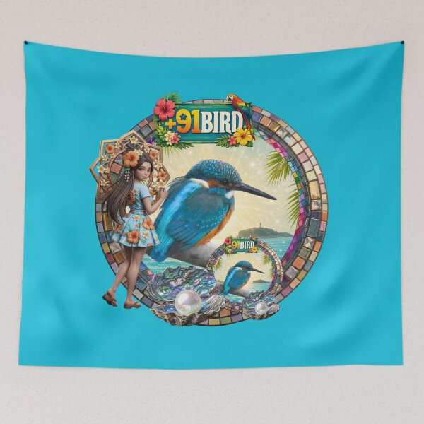 Item preview, Enoshima Shonan Coast with Tropical Island Hime & Kingfisher Johnny! designed and sold by Plus91BIRD.