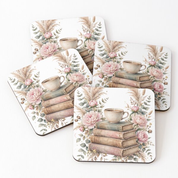 Item preview, Book Stack Canvas Wall Art | Coffee Peony Reading Nook Boho | Book Lover Gift designed and sold by Donartpictures.