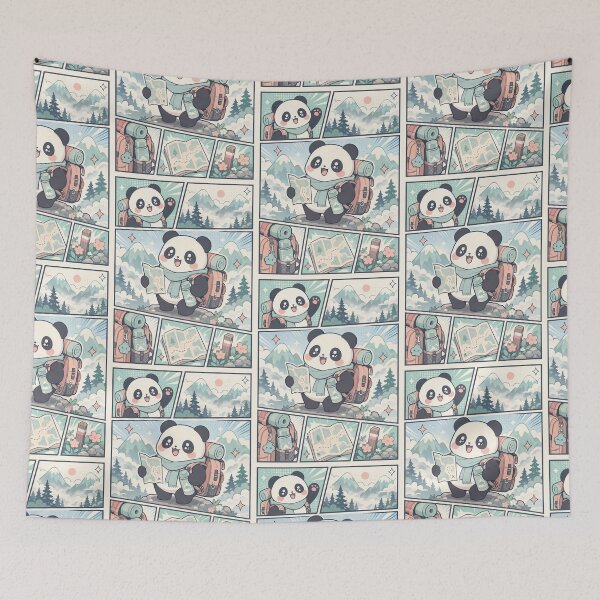 Artikelvorschau, Kawaii Panda Misty Mountain Backpacker entworfen und verkauft von Gift Phrase Studio.