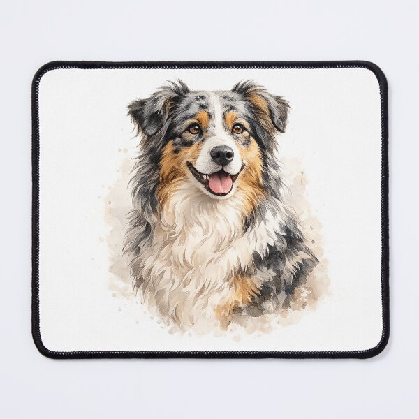 Item preview, Australian Shepherd Watercolor Portrait | Realistic Smiling Aussie Dog Art designed and sold by Golden Era Studio.