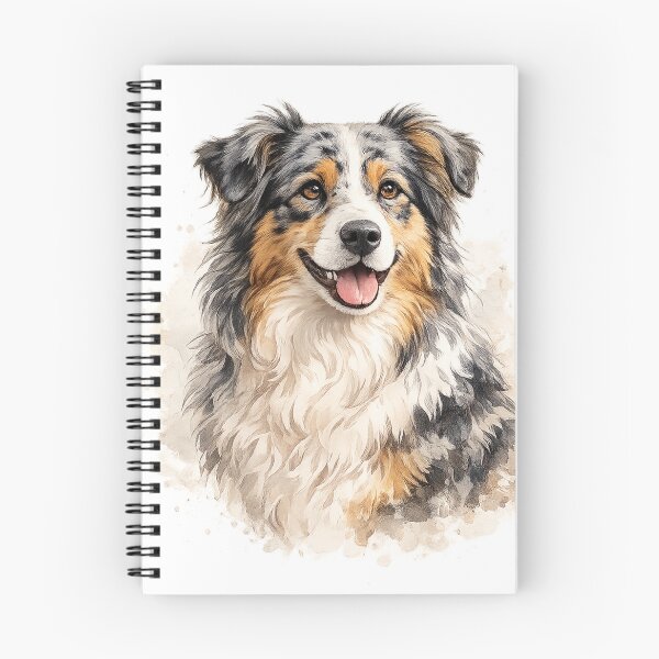 Item preview, Australian Shepherd Watercolor Portrait | Realistic Smiling Aussie Dog Art designed and sold by Golden Era Studio.