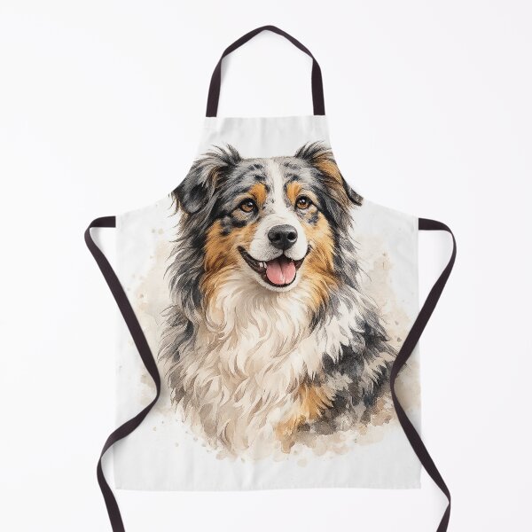 Item preview, Australian Shepherd Watercolor Portrait | Realistic Smiling Aussie Dog Art designed and sold by Golden Era Studio.