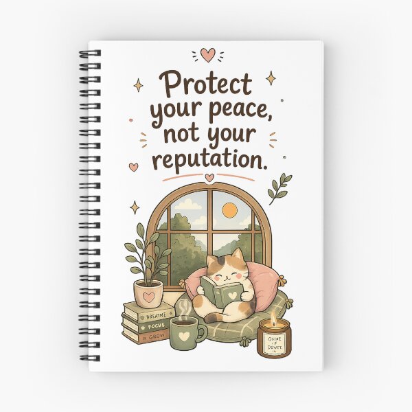 Item preview, Protect Your Peace Not Your Reputation Cat Sticker | Cozy Reading Cat Quote | Self Care Illustration designed and sold by LittleJoyStudio.Art.
