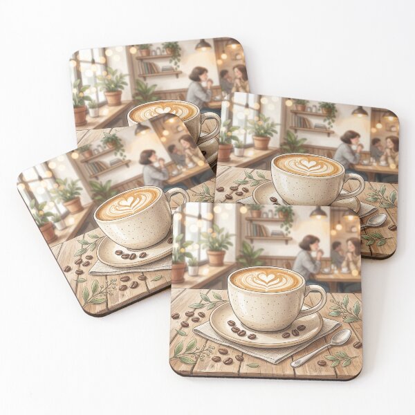 Item preview, Cozy Coffee Shop Latte Art Illustration designed and sold by AEVORI.
