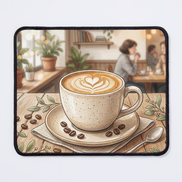Item preview, Cozy Coffee Shop Latte Art Illustration designed and sold by AEVORI.
