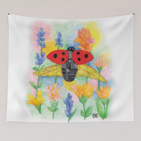 Item preview, RED LADYBUG FLYING OVER GARDEN designed and sold by Jesus Vichareli.