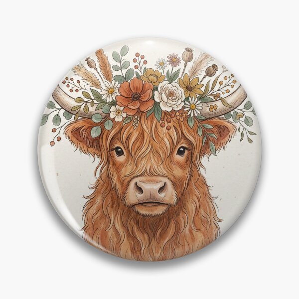 Item preview, Highland Cow Floral Crown Watercolor designed and sold by AEVORI.