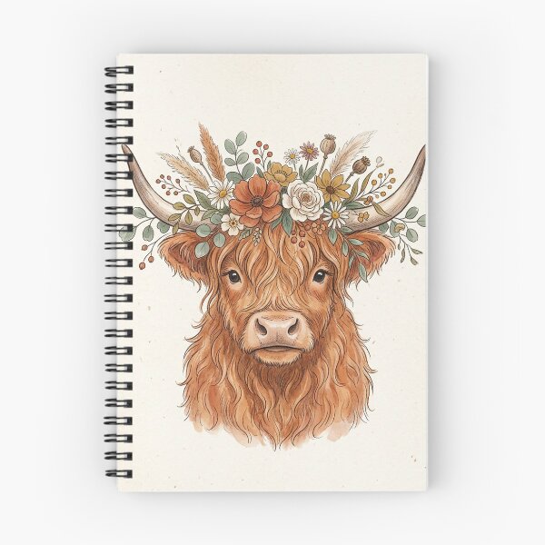 Item preview, Highland Cow Floral Crown Watercolor designed and sold by AEVORI.