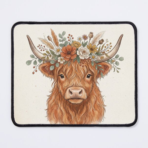 Item preview, Highland Cow Floral Crown Watercolor designed and sold by AEVORI.