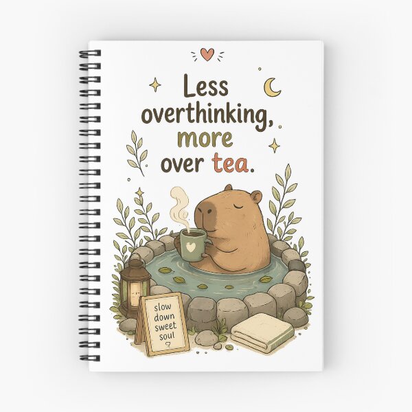 Item preview, Less Overthinking More Tea Sticker | Cozy Capybara Quote | Self Care Illustration designed and sold by LittleJoyStudio.Art.