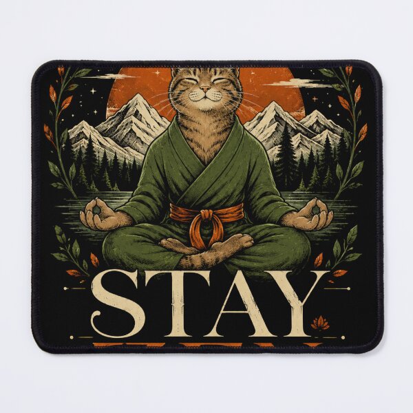 Item preview, Stay Zen Meditating Cat Mountain Nature Art designed and sold by Retro Rascals Co..